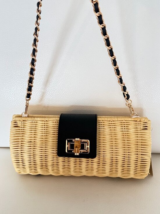 Tommy Bahama Handbags - NWT TOMMY BAHAMA WOVEN WICKER SHOULDER BAG CLUTCH PURSE TAN BLACK
